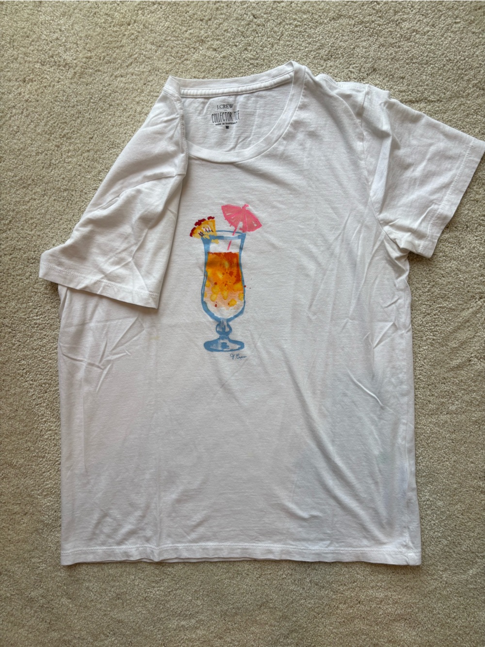 J. Crew White Short Sleeve Tee with Tropical Drink Graphic